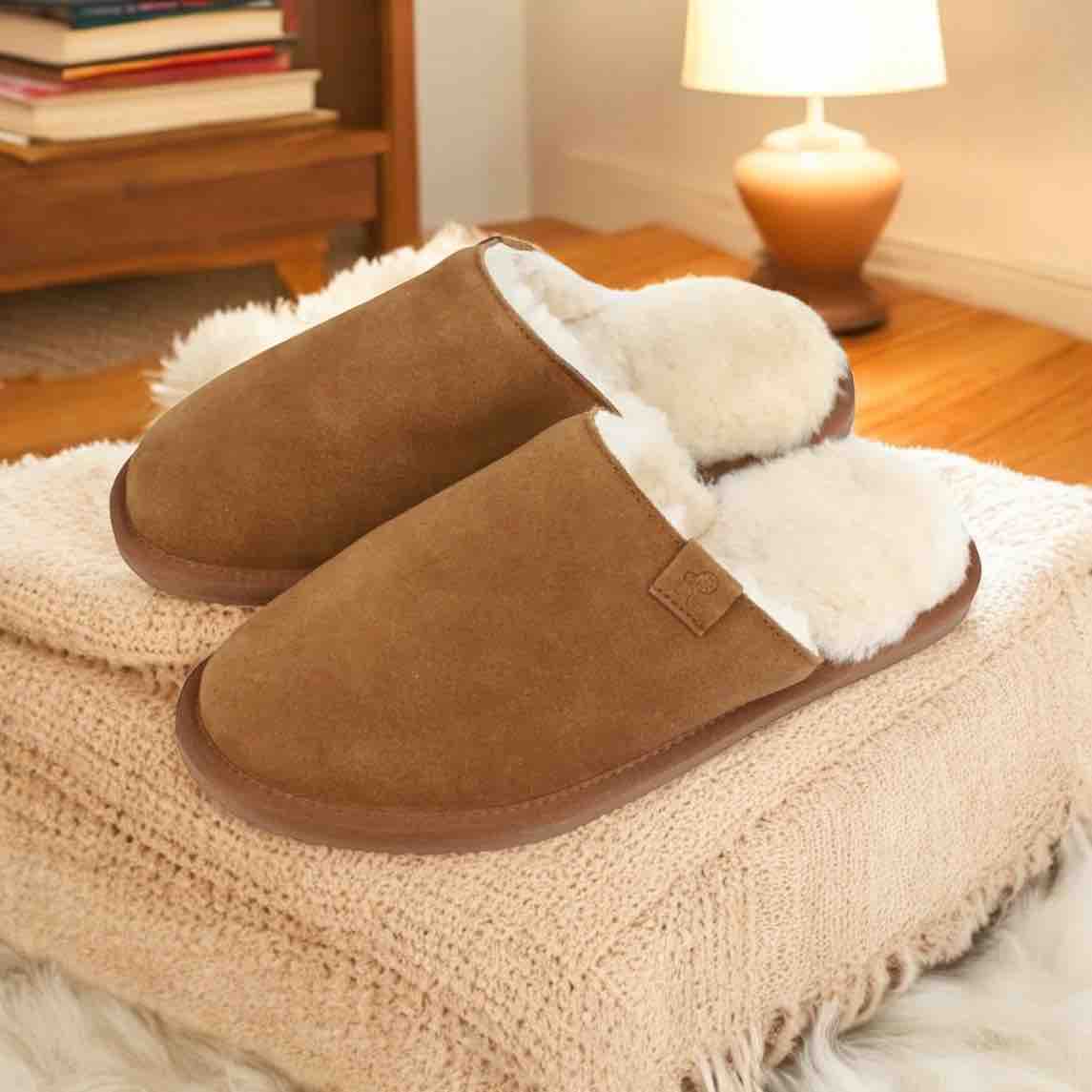 Ellis Men’s Sheepskin Lined Slippers | Chestnut
