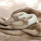 Ladies Sheepskin Lined Suede Moccasin | Camel