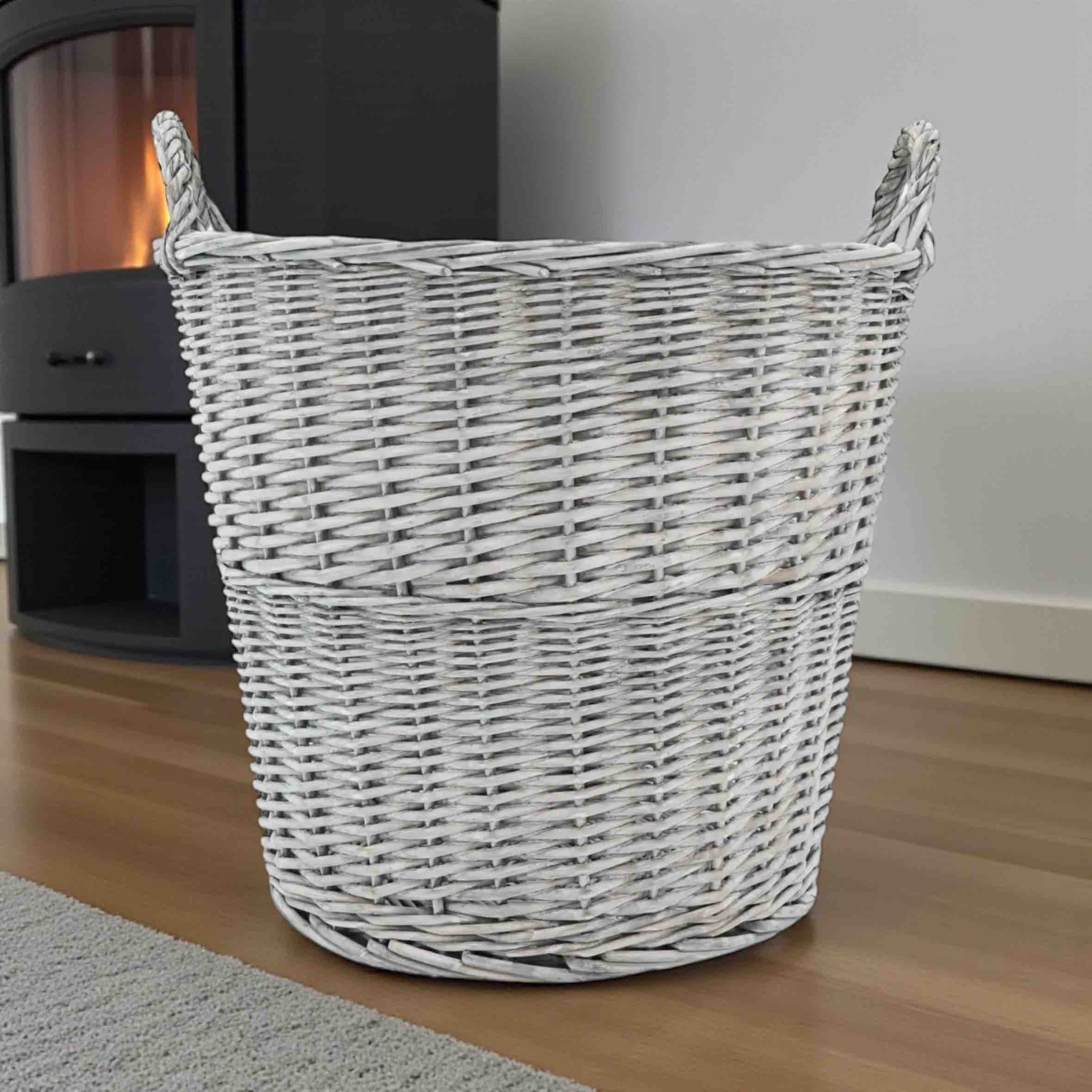 Round Grey Log Basket