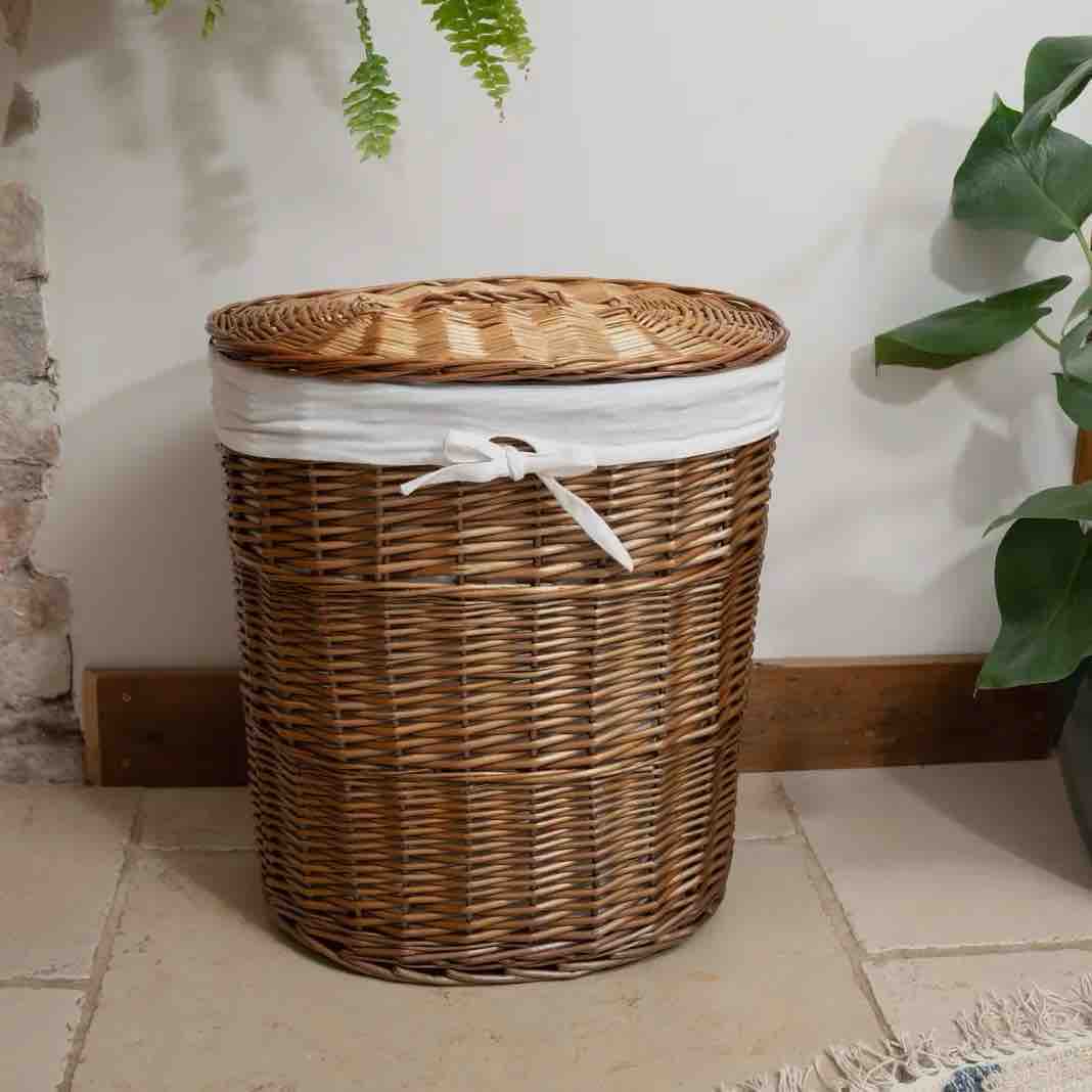 Natural Oval Wicker Laundry Basket
