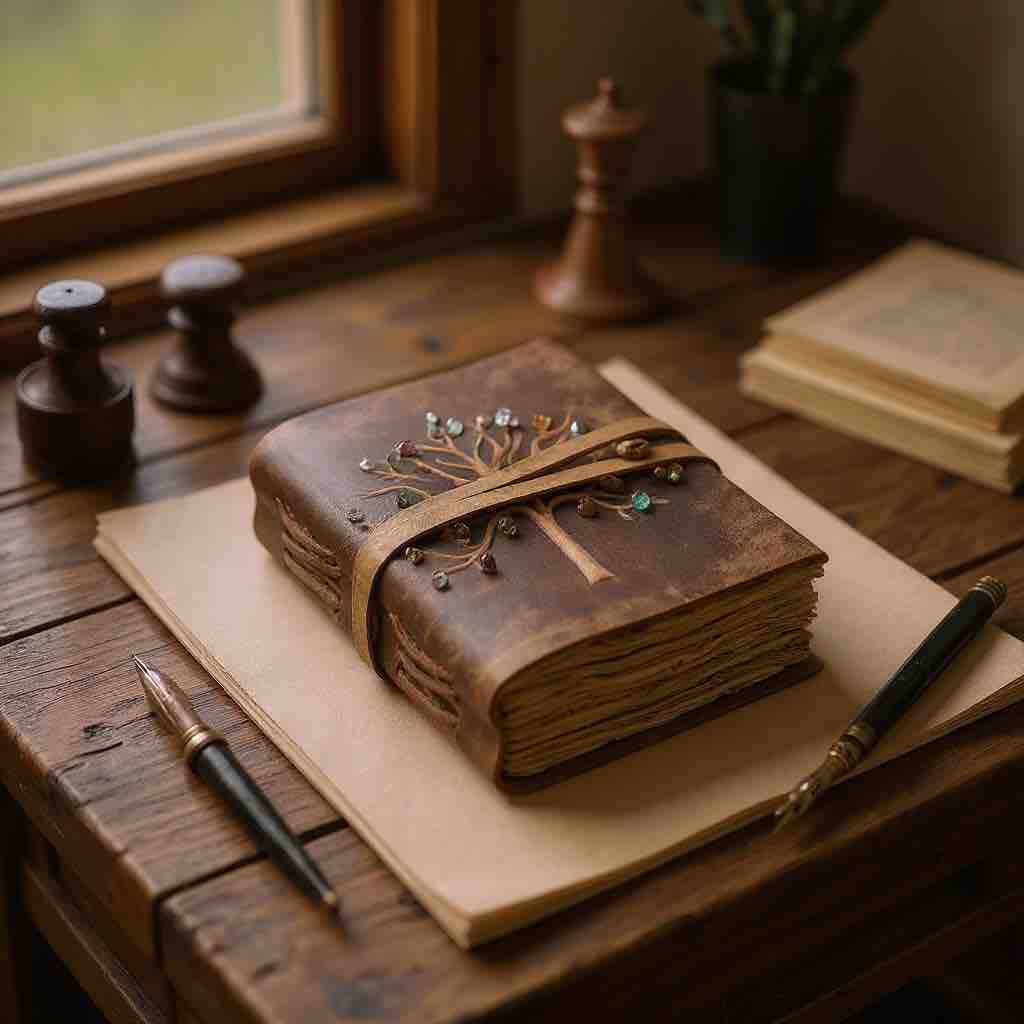 Tree Of Life Buffalo Leather Journal | Gemstone Cover