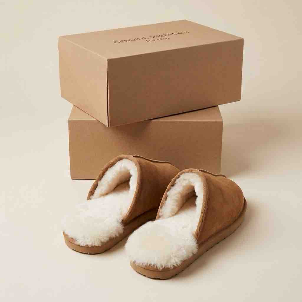 Men’s Genuine Sheepskin Slippers | Includes Box | Size 9 & 10
