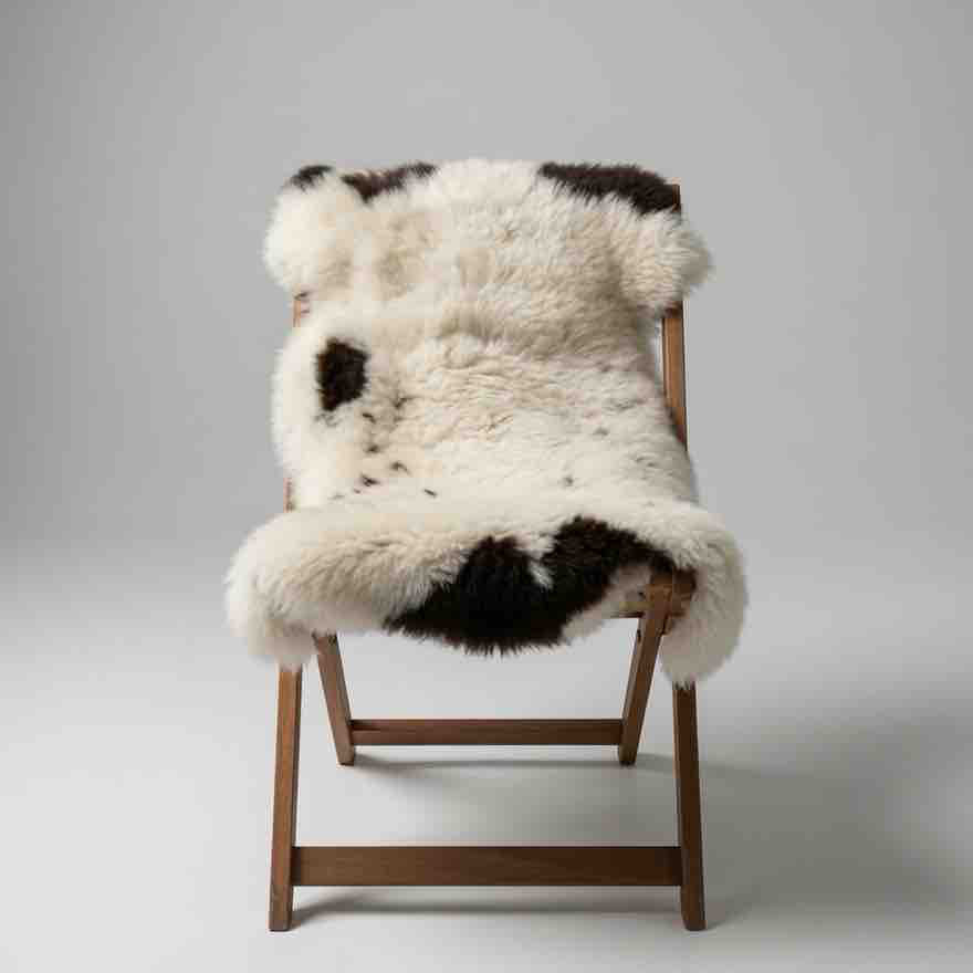 Chair with a sheepskin cover on a gray background