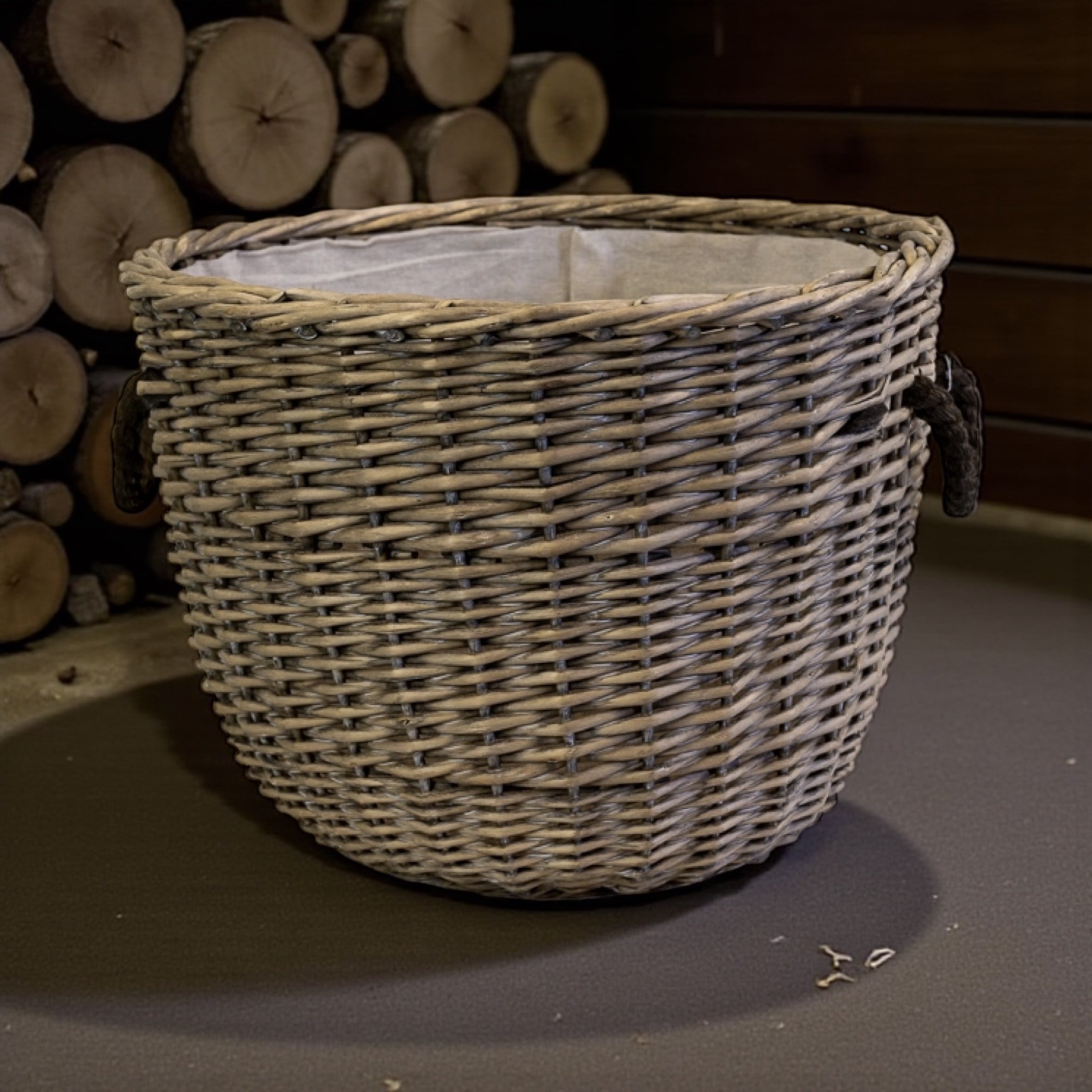 Handmade Wicker Basket with Rope Handle – Large Log & Storage Basket (48 cm)
