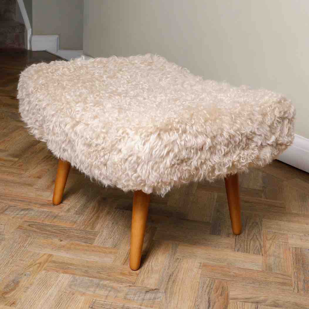 Beige genuine sheepkin stool 