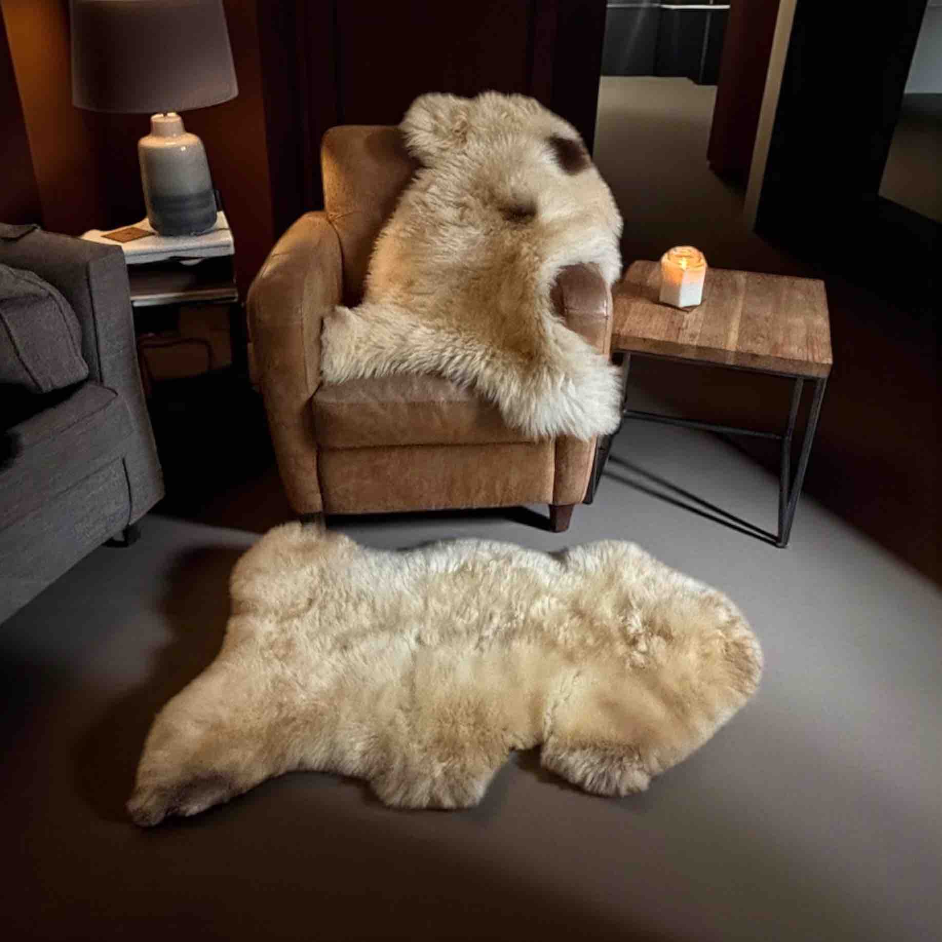 XXL Genuine Hill Sheep Luxury Sheepskin Rug - Natural Fleece - 110 cms