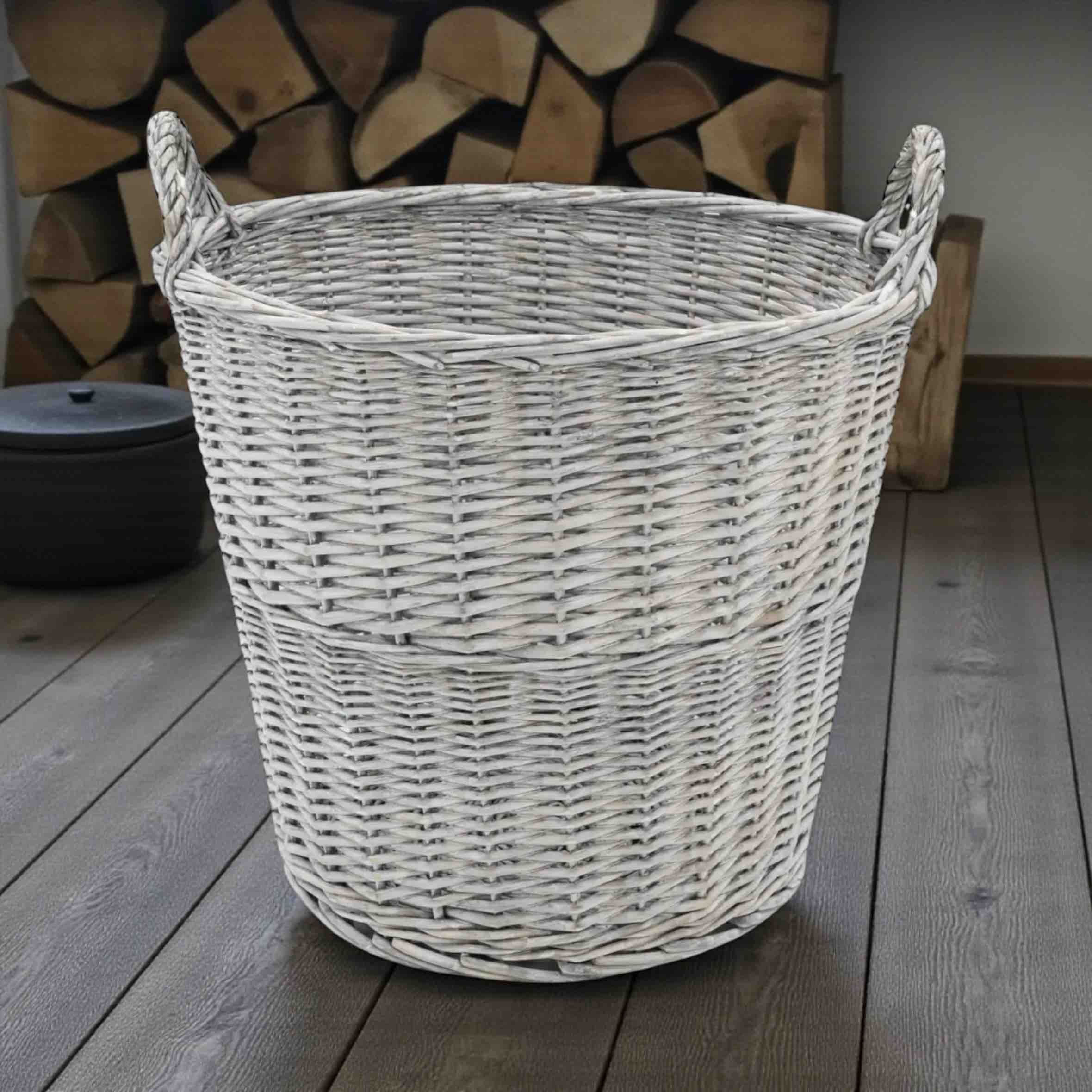 Round Grey Log Basket