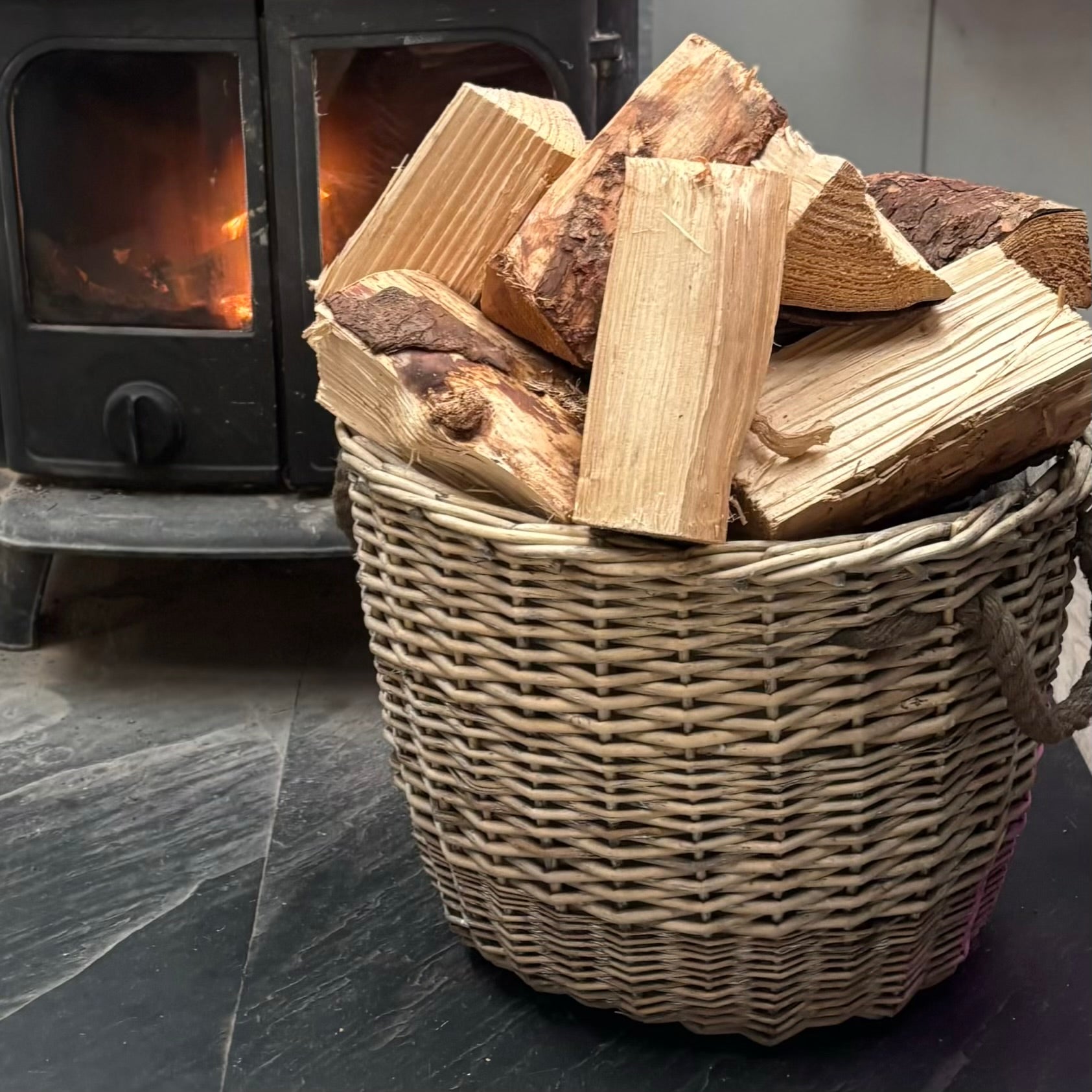 Handmade Wicker Basket with Rope Handle – Large Log &amp; Storage Basket