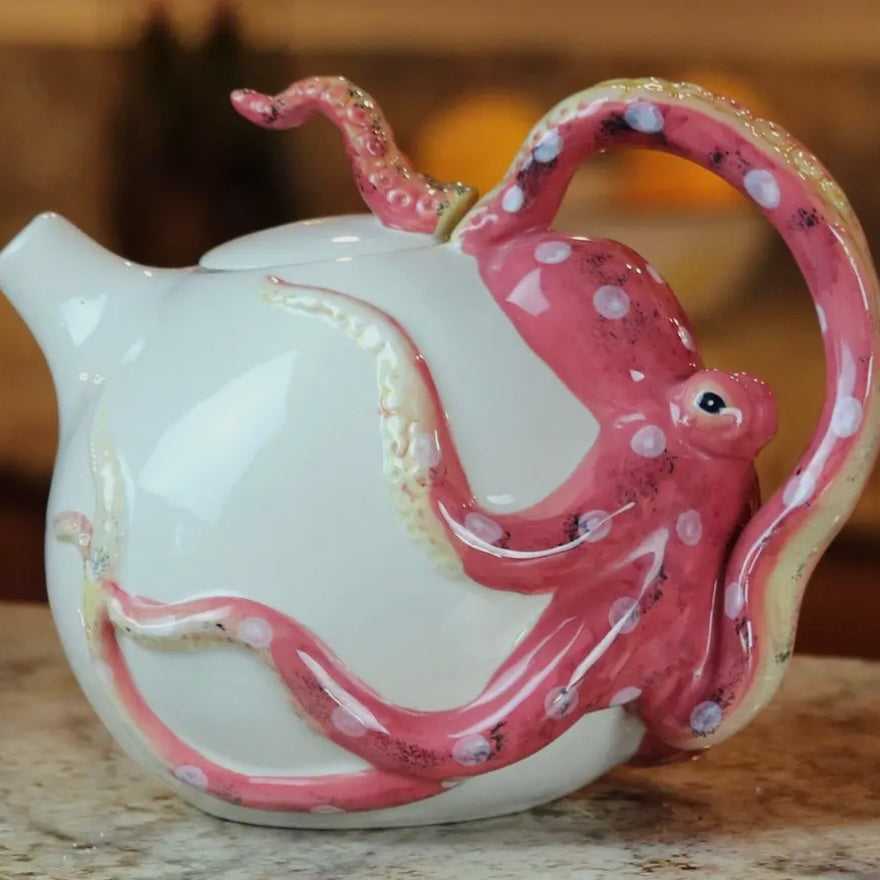Circular  Octopus Tea Pot Cobalt Blue or Red