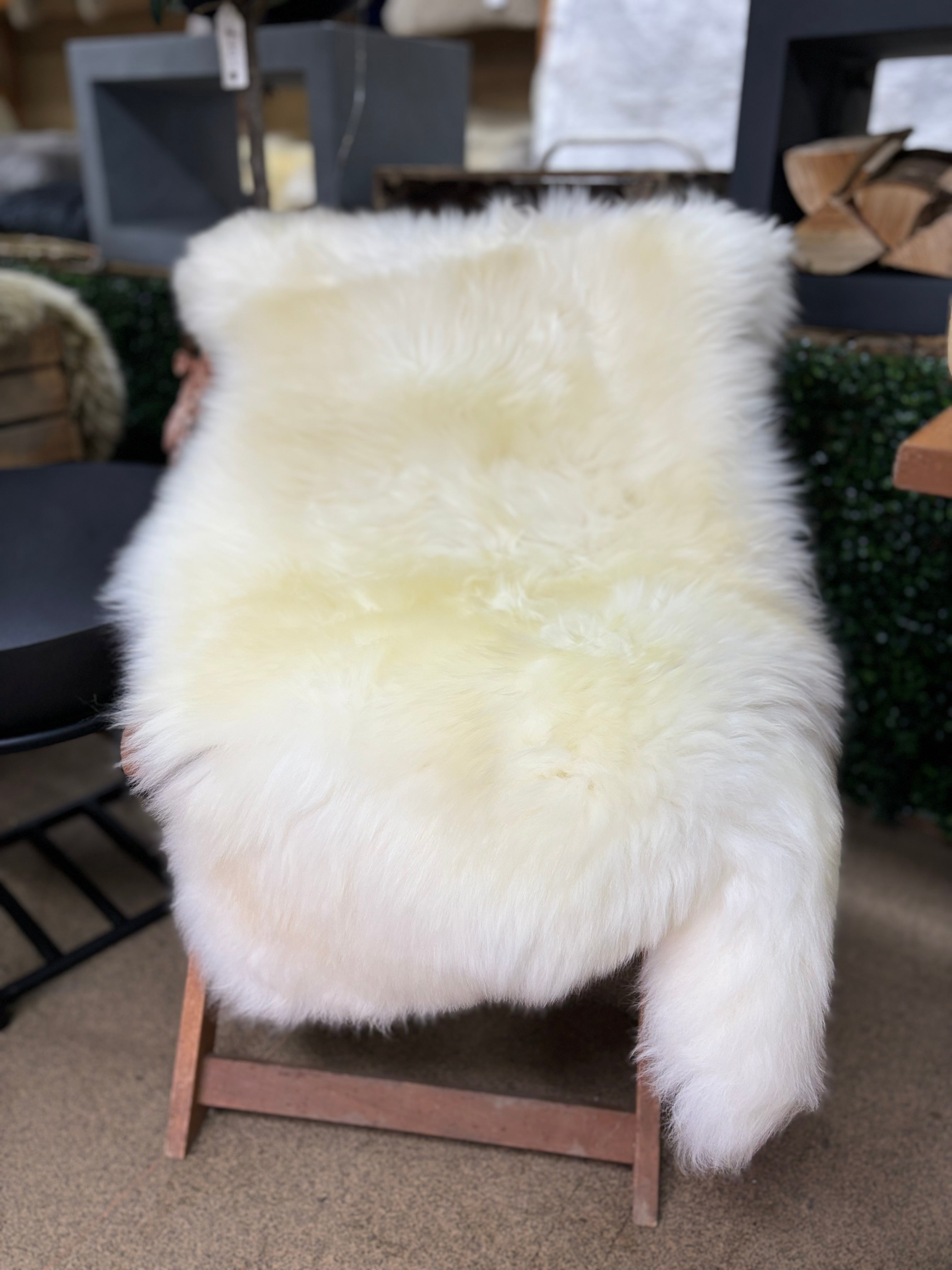 2 Extra Large Long Wool Ivory Patio Outdoor Sheepskin Rugs | 100cms plus
