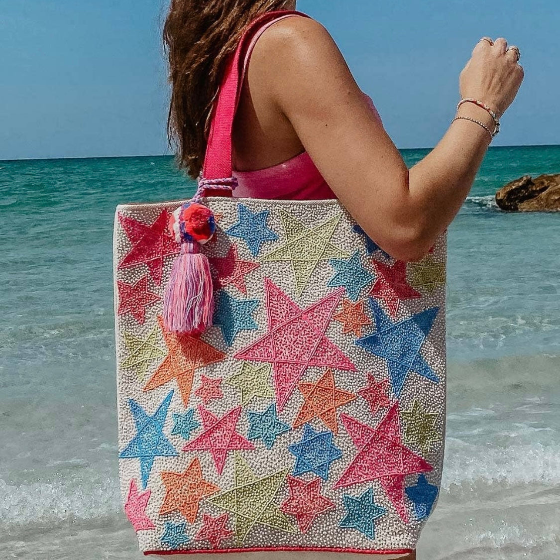 Star Beaded Tote Bag or Beach Bag