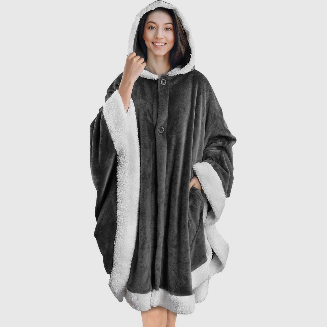 Plush Angel Wrap Hoodie Sherpa Poncho Fleece Blanket