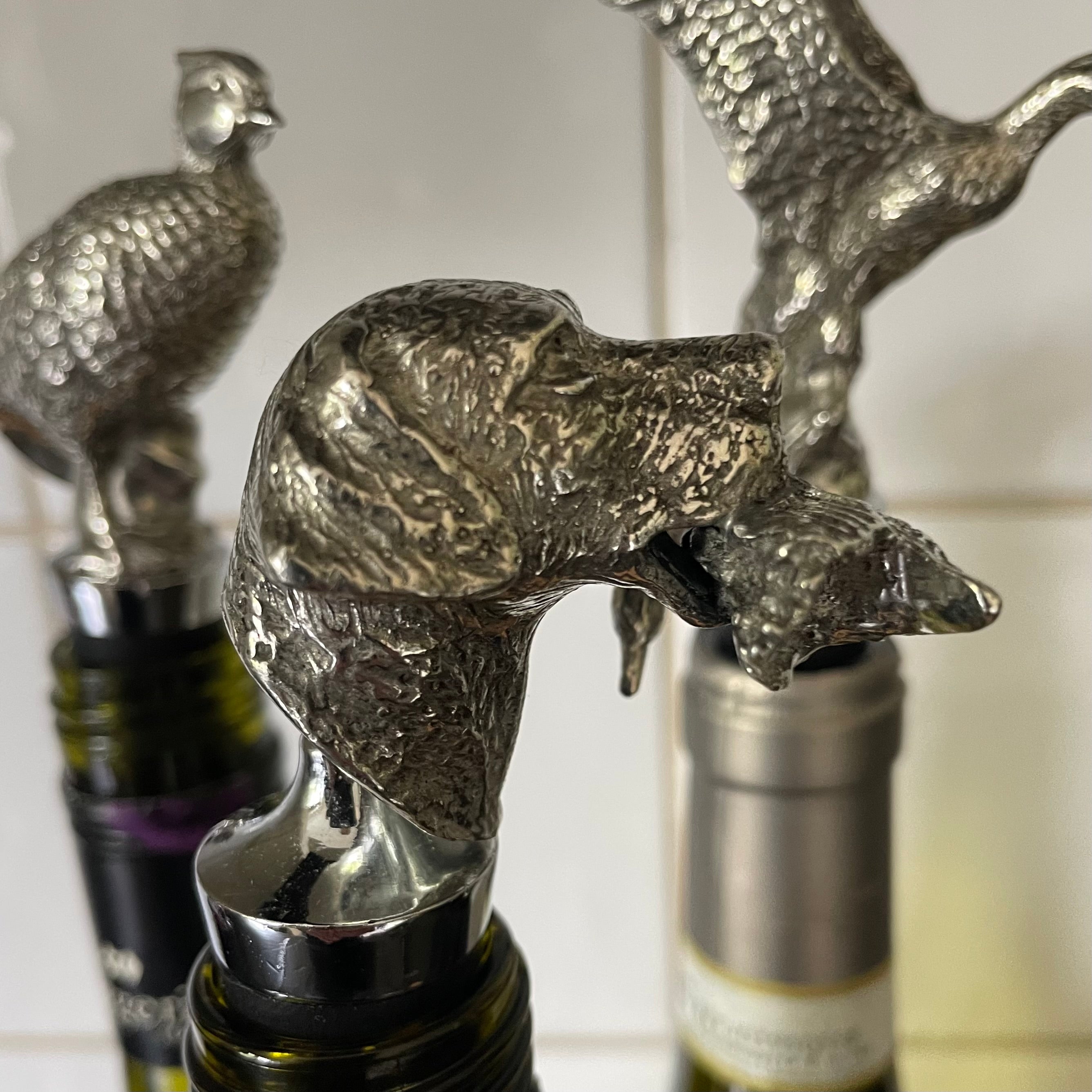 Pewter Game  Bottle Stoppers. Labrador and Duck